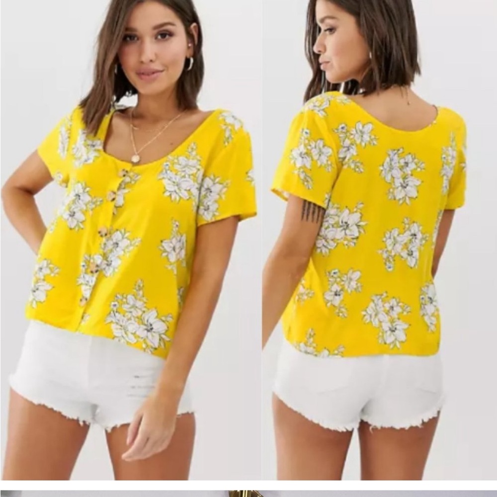 Beautiful Floral Print Yellow and White Women's Summer Top